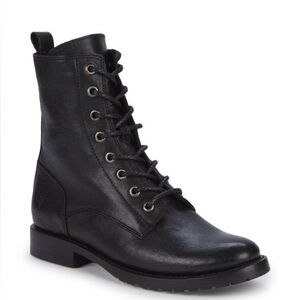 Frye Natalie Women's Black Leather Lace-Up Combat Boots